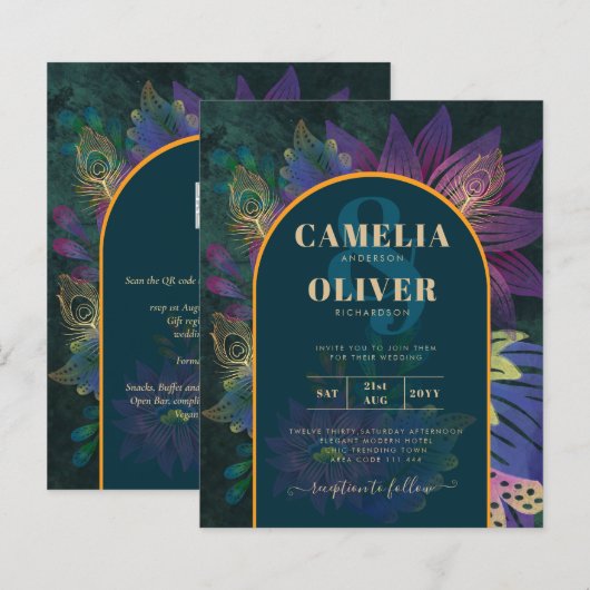 LeahG Groen Paars Goud JEWEL TONES Trouw UITNODIGI (Voorkant / Achterkant)