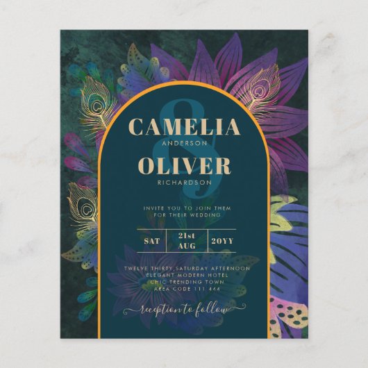 LeahG Groen Paars Goud JEWEL TONES Trouw UITNODIGI (Voorkant)