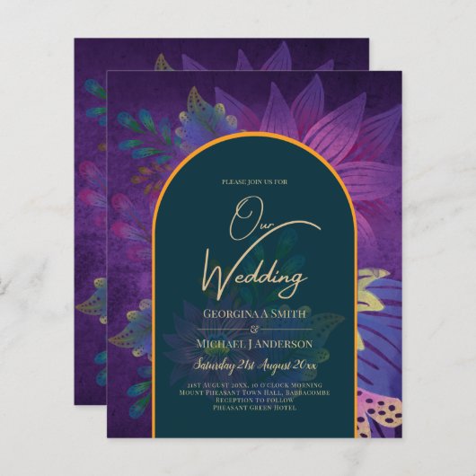 LeahG Groen Paars Goud JEWEL TONES Trouw UITNODIGI (Voorkant / Achterkant)