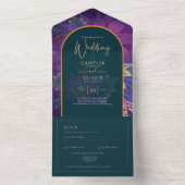 LeahG Groen Paars Goud JEWEL TONES Trouw UITNODIGI All In One Uitnodiging (Binnen)