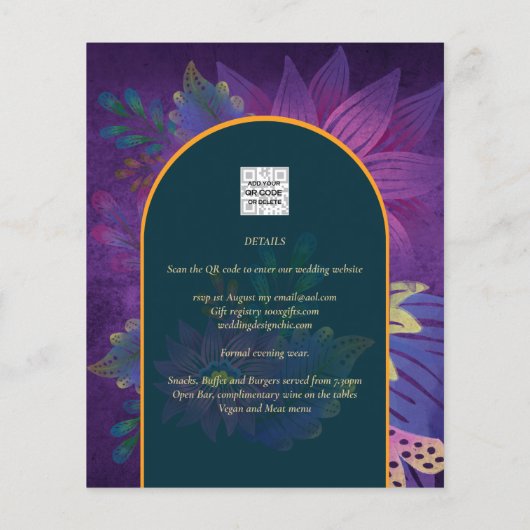 LeahG Groen Paars Goud JEWEL TONES Trouw UITNODIGI Flyer (Achterkant)