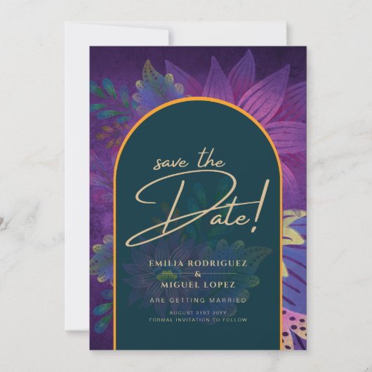 LeahG Groen Paars Goud JEWEL TONES Trouw UITNODIGI Kaart (Voorkant)