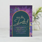 LeahG Groen Paars Goud JEWEL TONES Trouw UITNODIGI Kaart (Staand voorkant)