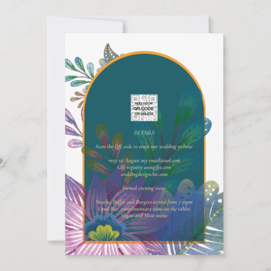 LeahG Groen Paars Goud JEWEL TONES Trouw UITNODIGI Kaart (Achterkant)