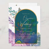 LeahG Groen Paars Goud JEWEL TONES Trouw UITNODIGI Kaart (Voorkant / Achterkant)