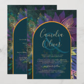LeahG Groen Paars Goud JEWEL TONES Trouw UITNODIGI Kaart (Voorkant / Achterkant)