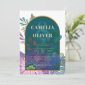 LeahG Groen Paars Goud JEWEL TONES Trouw UITNODIGI Kaart (Staand voorkant)