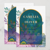 LeahG Groen Paars Goud JEWEL TONES Trouw UITNODIGI Kaart (Voorkant / Achterkant)