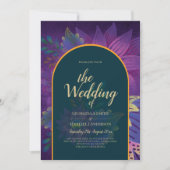 LeahG Groen Paars Goud JEWEL TONES Trouw UITNODIGI Kaart (Voorkant)