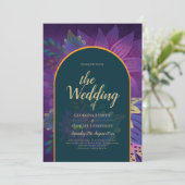 LeahG Groen Paars Goud JEWEL TONES Trouw UITNODIGI Kaart (Staand voorkant)