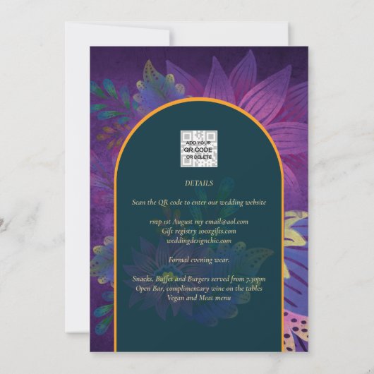 LeahG Groen Paars Goud JEWEL TONES Trouw UITNODIGI Kaart (Achterkant)