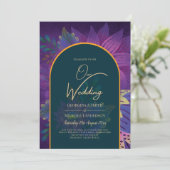 LeahG Groen Paars Goud JEWEL TONES Trouw UITNODIGI Kaart (Staand voorkant)