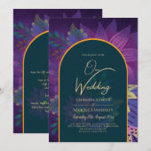 LeahG Groen Paars Goud JEWEL TONES Trouw UITNODIGI Kaart (Voorkant / Achterkant)