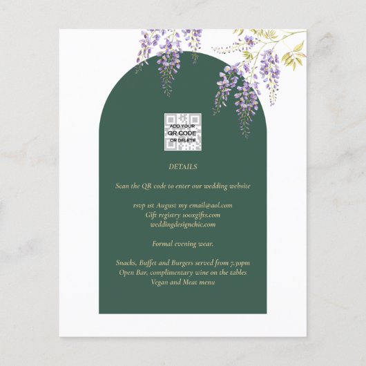 LeahG Groen Paars Goud WISTERIA Huwelijks UITNODIG Flyer (Achterkant)