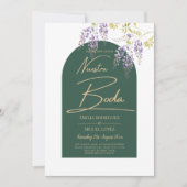 LeahG Groen Paars Goud WISTERIA Huwelijks UITNODIG Kaart (Voorkant)