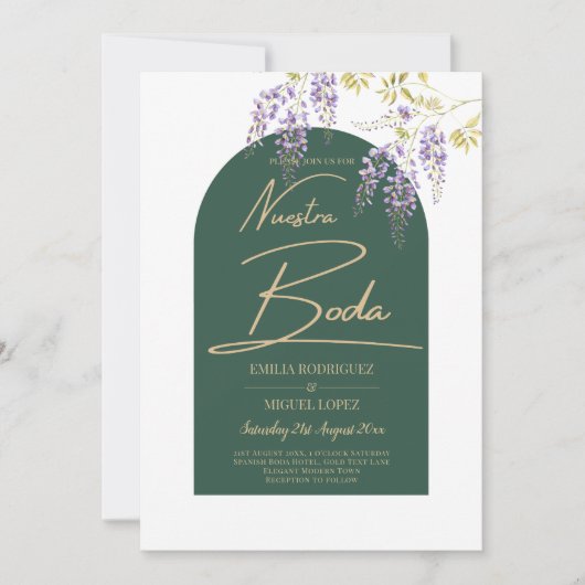 LeahG Groen Paars Goud WISTERIA Huwelijks UITNODIG Kaart (Voorkant)