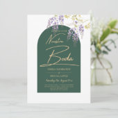 LeahG Groen Paars Goud WISTERIA Huwelijks UITNODIG Kaart (Staand voorkant)
