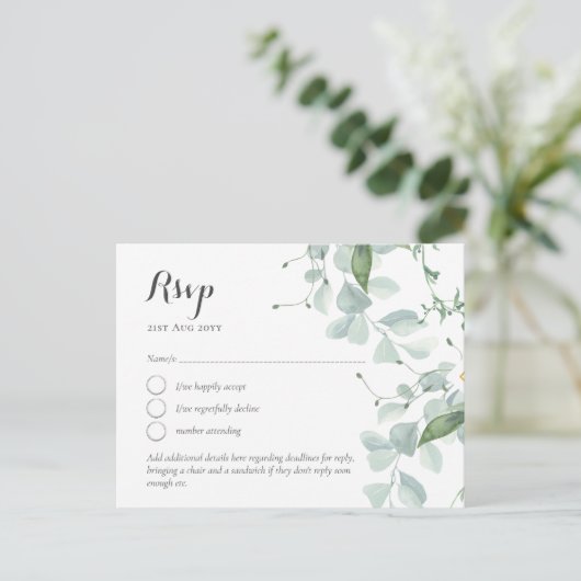 LeahG Groene Themahuwelijk RSVP Briefkaart (Staand voorkant)