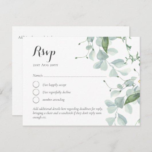 LeahG Groene Themahuwelijk RSVP Briefkaart (Voorkant / Achterkant)