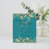 LeahG Groene zee glas turkoois gouden trouw uitnod (Staand voorkant)