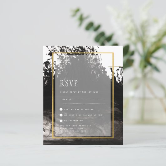 LeahG INK BLACK White Gold Wedding INVITE (Staand voorkant)