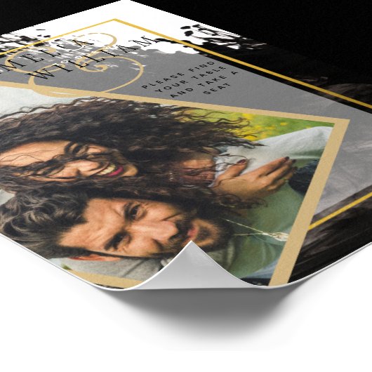 LeahG INK BLACK White Goud Huwelijksuitnodiging Poster (Hoek)