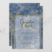 LeahG INK Navy Blauw Goud Bruiloft Kaart (Voorkant / Achterkant)