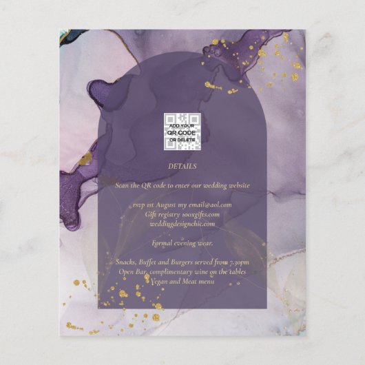 LeahG Ink Ombre Paars Lavendel Goud Bruiloft Flyer (Achterkant)