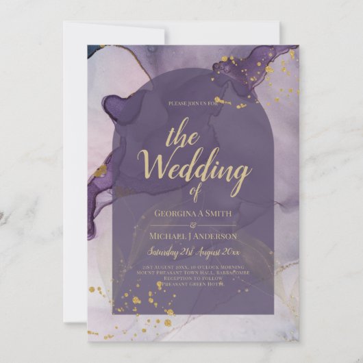 LeahG Ink Ombre Paars Lavendel Goud Trouw Kaart (Voorkant)