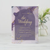 LeahG Ink Ombre Paars Lavendel Goud Trouw Kaart (Staand voorkant)