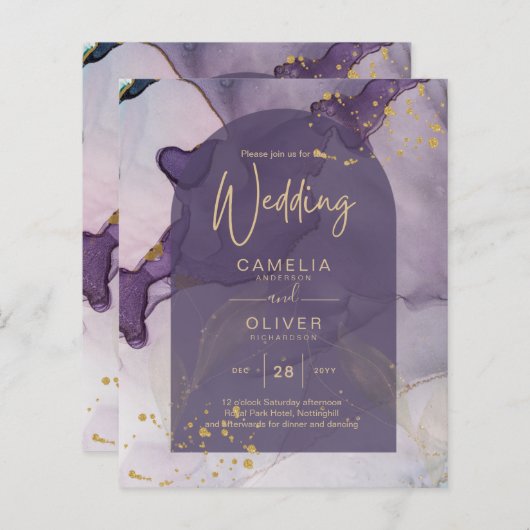 LeahG Ink Ombre Paars Lavender Gold Wedding (Voorkant / Achterkant)