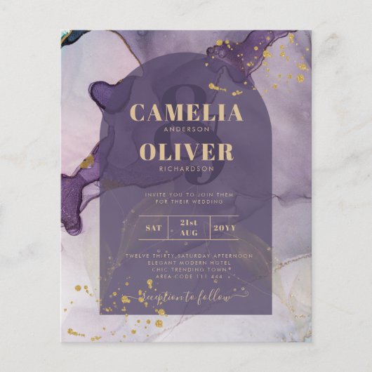 LeahG Ink Ombre Paars Lavender Gold Wedding Flyer (Voorkant)