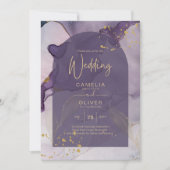 LeahG Ink Ombre Paars Lavender Gold Wedding Kaart (Voorkant)