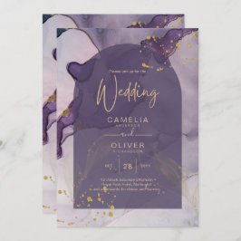 LeahG Ink Ombre Paars Lavender Gold Wedding Kaart