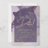 LeahG Ink Ombre Paars Lavender Gold Wedding Kaart (Voorkant)