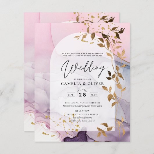 LeahG Ink Ombre Paars Pink Pink Gold Wedding (Voorkant / Achterkant)