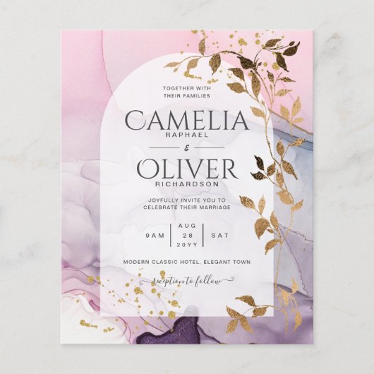 LeahG Ink Ombre Paars Pink Pink Gold Wedding Flyer (Voorkant)