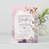 LeahG Ink Ombre Paars Pink Pink Gold Wedding Kaart (Staand voorkant)