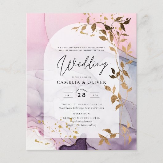 LeahG Ink Ombre Paars Roze Roze Goud Trouw Flyer (Voorkant)