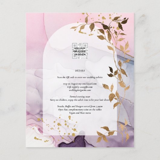 LeahG Ink Ombre Paars Roze Roze Goud Trouwring Flyer (Achterkant)