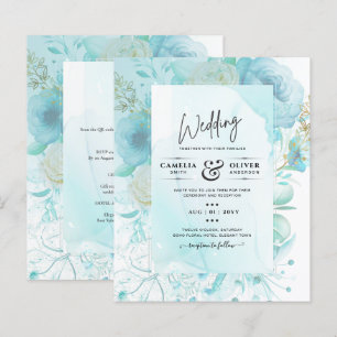 LeahG INK Zee Glas Turkoois Aqua Abstract UITNODIG
