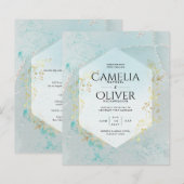 LeahG INK Zee Glas Turkoois Goud Aqua UITNODIGING (Voorkant / Achterkant)