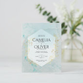 LeahG INK Zee Glas Turkoois Goud Aqua UITNODIGING (Staand voorkant)