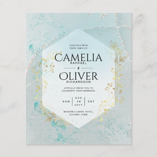 LeahG INK Zee Glas Turkoois Goud Aqua UITNODIGING (Voorkant)