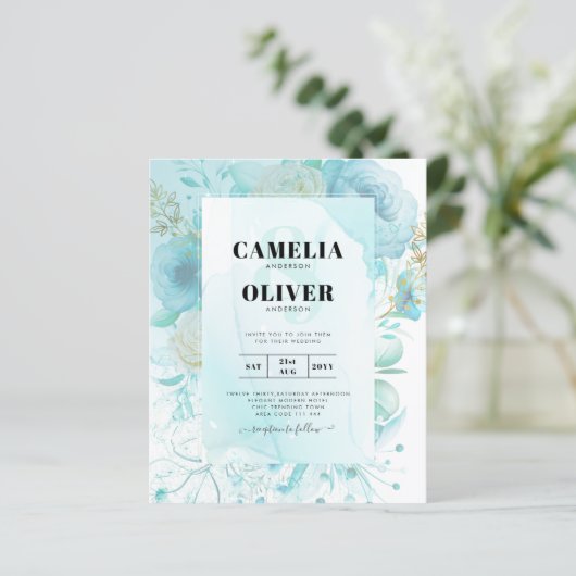 LeahG INK Zee Glas Turquoise Aqua Abstract UITNODI (Staand voorkant)