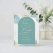 LeahG INK Zee Glas Turquoise Groen Goud UITNODIGIN (Staand voorkant)