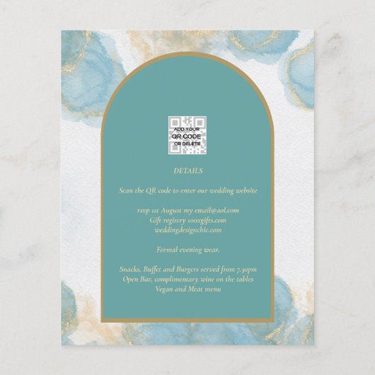 LeahG INK Zee Glas Turquoise Groen Goud UITNODIGIN (Achterkant)