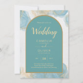 LeahG INK Zee Glas Turquoise Groen Goud UITNODIGIN Kaart (Voorkant)