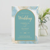 LeahG INK Zee Glas Turquoise Groen Goud UITNODIGIN Kaart (Staand voorkant)