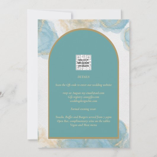 LeahG INK Zee Glas Turquoise Groen Goud UITNODIGIN Kaart (Achterkant)